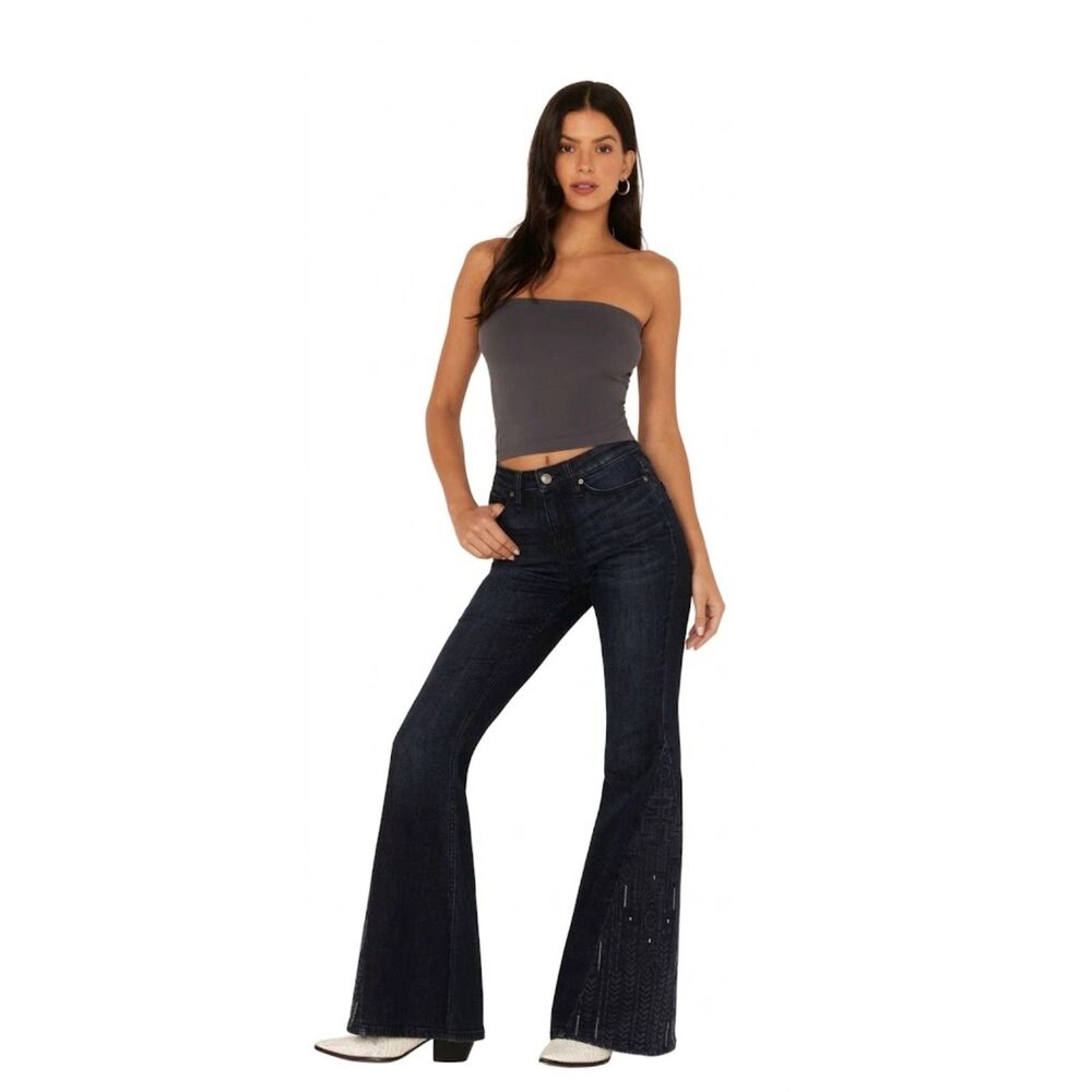 Shyanne High Rise Flare Jeans NWT 25x34 Embroidered Western Aztec Bell Bottom